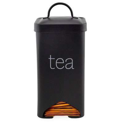 AuldHome Design Black Farmhouse Enamelware Tea Bag Holder; Enamelware Tea Bag Caddy Dispenser for Individual Sachets