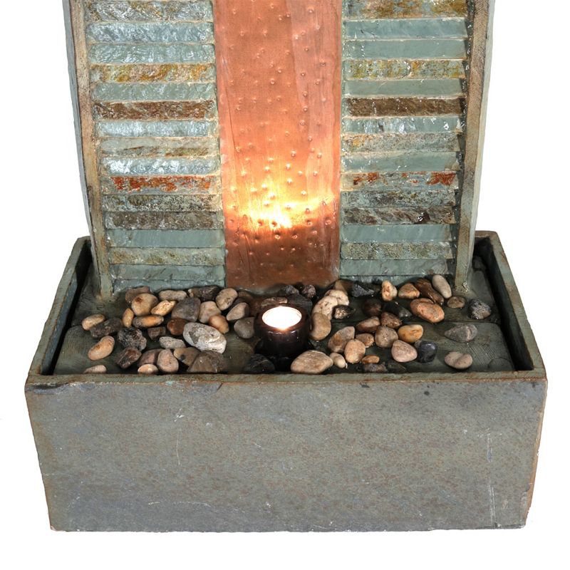 Sunnydaze 48"H Electric Natural Slate with Copper Accents Rippled Column Outdoor Water Fountain with LED Spotlight, 6 of 12