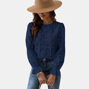 Women's Long Sleeve Embroidered Floral Eyelet Blouse Shirt - Cupshe - 1 of 4