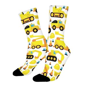Cartoon Construction Vehicles Women Printed Crew Socks Funny Funky Socks Soft Polyester Novelty Gifts for Artists Men - 1 of 1