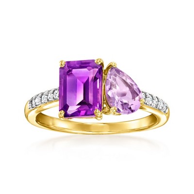 Ross-Simons 2.30 ct. t.w. Tonal Amethyst Toi Et Moi Ring With .11 ct. t.w. Diamonds in 14kt Yellow Gold
