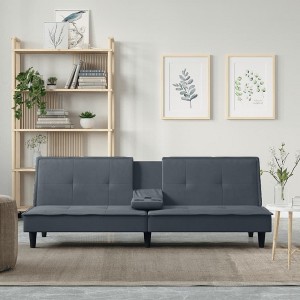 vidaXL Sofa Bed with Cup Holders Dark Gray Velvet - 1 of 4