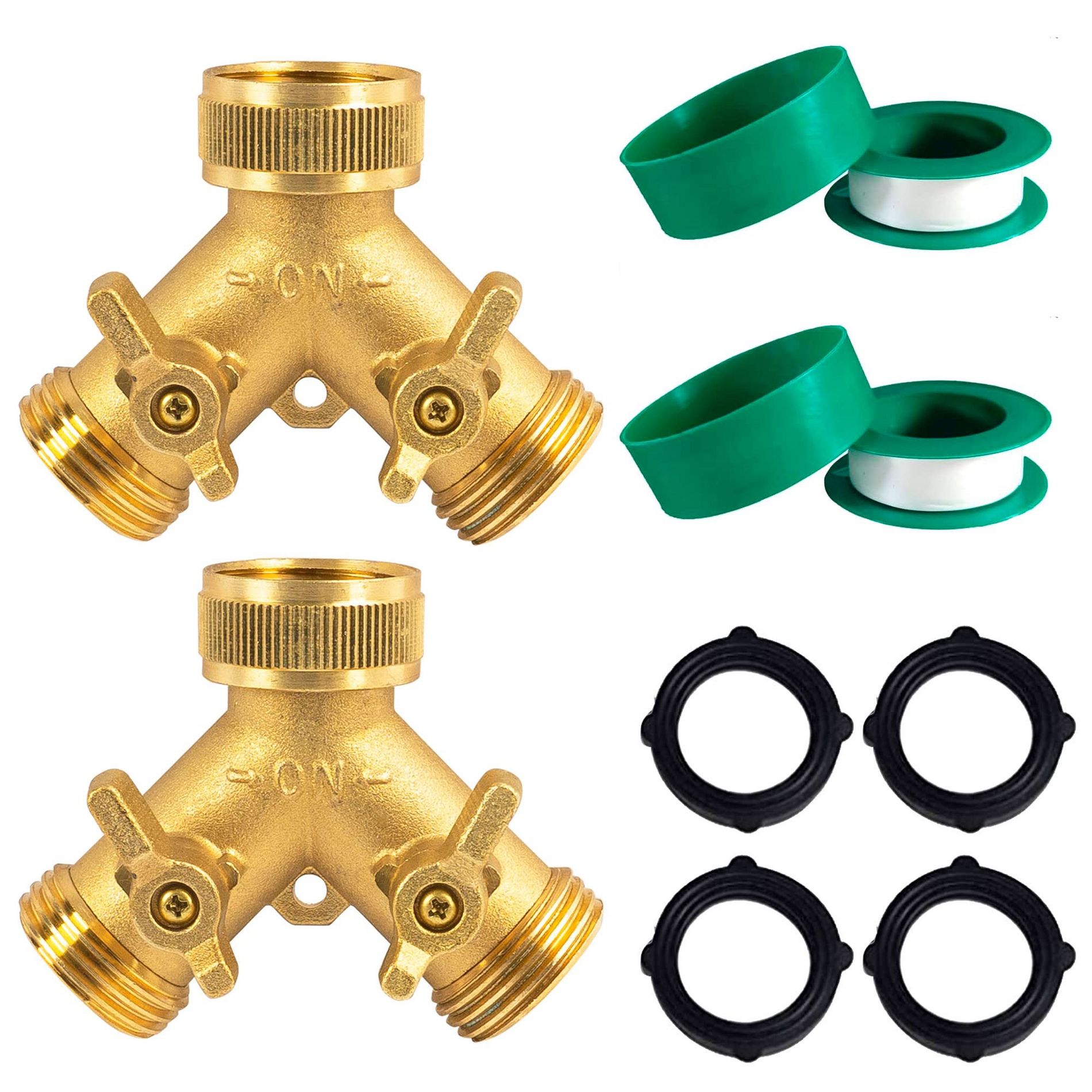 Dazzle Bright 2 PACK Brass Garden Hose Splitter (2 Way), Solid Brass Hose Y Splitter 2 Valves
