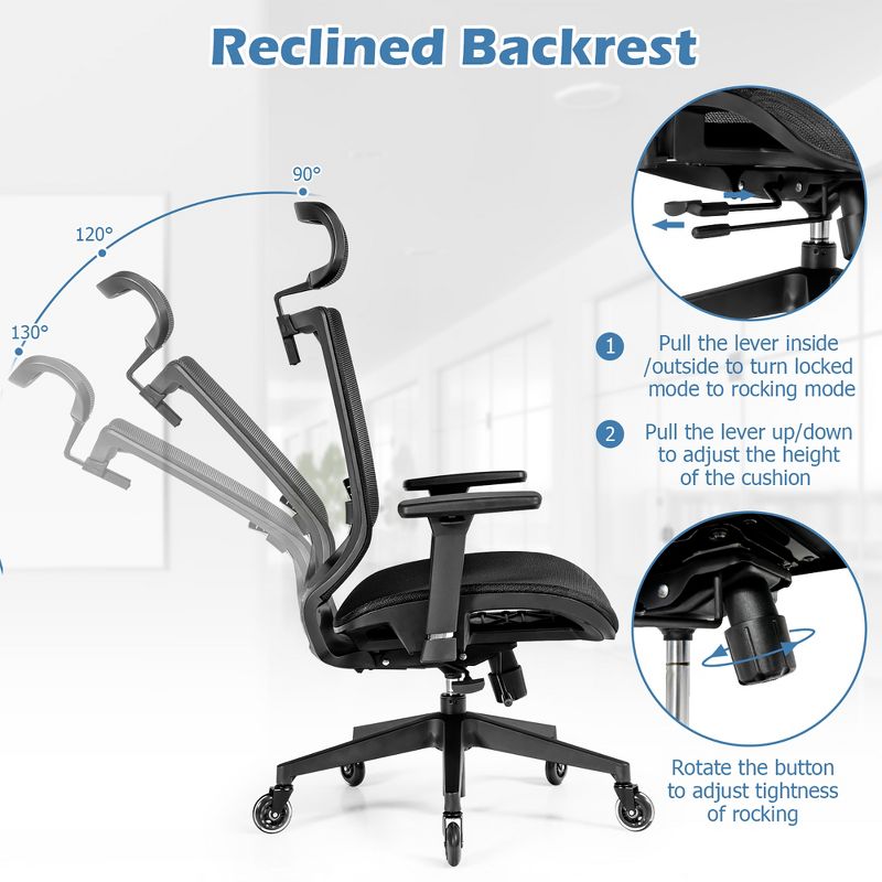 Costway Office Chair Adjustable Mesh Computer Chair with Sliding Seat & Lumbar Support, 4 of 11