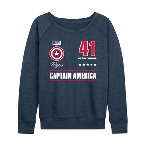 Women's - Marvel - Captain America Portrait Jersey Lightweight French Terry Wide Neck Long Sleeve Graphic Shirt - 1 of 4