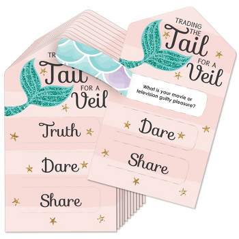 Big Dot of Happiness Trading the Tail For A Veil - Mermaid Bachelorette or Bridal Shower Game Pickle Cards - Truth, Dare, Share Pull Tabs - Set of 12