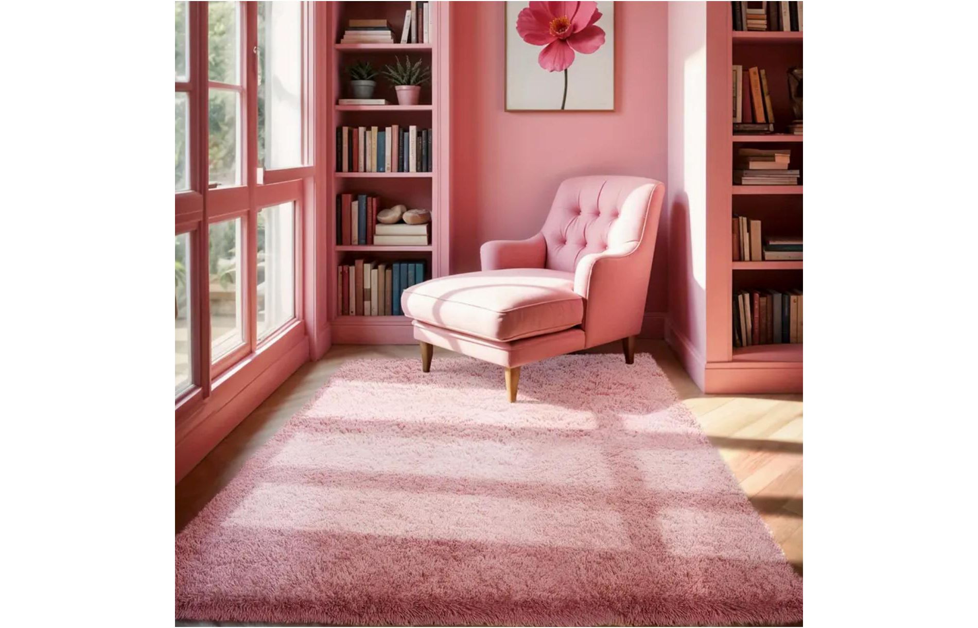 Blush Pink Shag Rug, Ultra Soft 1.7" Thick, Non-Slip, 100% Polyester, Modern Decor for Bedroom