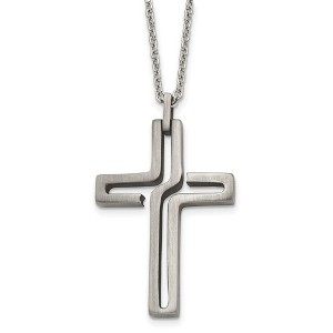 Black Bow Jewelry Mens Stainless Steel Brushed & Antiqued Voided Cross Necklace, 20 Inch - 1 of 4