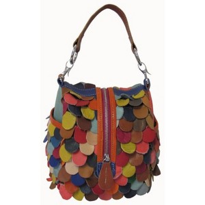 Amerileather Rainbow Feesh Purse – Multicolored Sheepskin Handbag with Fish-Scale Design and Artistic Fabric Construction - 1 of 3