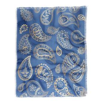 Cynthia Haller Classic blue and gold paisley Woven Throw Blanket - Deny Designs