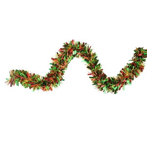 Northlight 12' x 4" Unlit Green/Red Wide Cut Tinsel Christmas Garland - 1 of 4