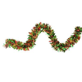 Northlight 12' x 4" Unlit Green/Red Wide Cut Tinsel Christmas Garland