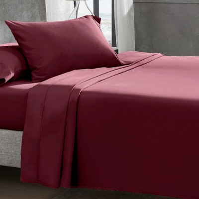 Burgundy Red Twin Extra Long Bed Sheet Set - 100% Cotton Sateen Weave ...