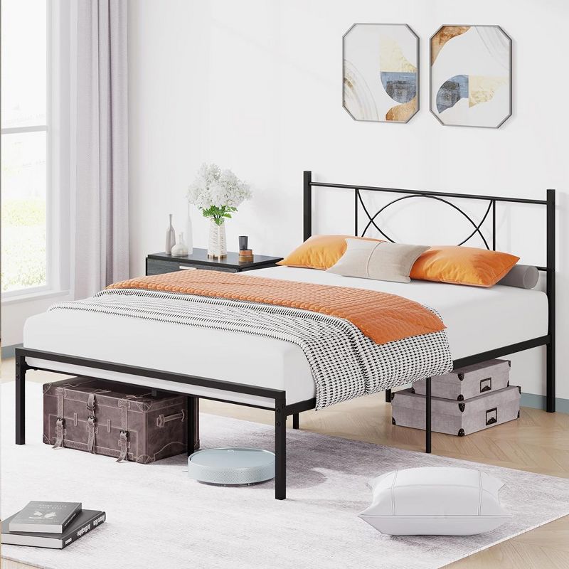 Whizmax Full Bed Frame with Headboard No Box Spring Needed Metal Platform Bed Frame with Storage, Black, 2 of 8
