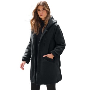 Roaman's Hooded Button Front Plush Fleece Coat - 1 of 4