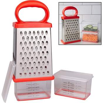 Good Cooking Box Cheese Grater w 2 Attachable Storage Containers- 4-Sided Stainless Steel Slicer and Shredder- 2 Hoppers for Cheeses