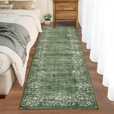 Modern Floral Washable Rug with Non-Slip Backing, for Bedroom & Living Room