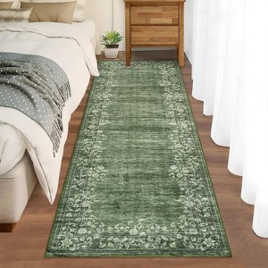 Modern Floral Washable Rug with Non-Slip Backing, for Bedroom & Living Room - 1 of 4