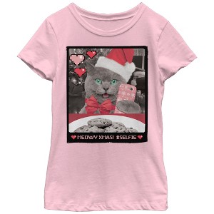 Girl's Lost Gods Christmas Kitten Cookie Selfie T-Shirt - 1 of 3