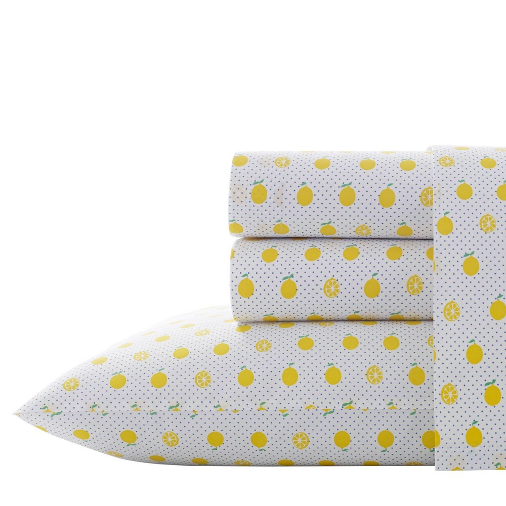 Photos - Bed Linen Twin Printed Pattern Percale Cotton Sheet Set Lemon - Poppy & Fritz