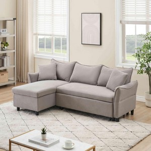 VYNXARIA 80-inch corduroy L-shaped sofa comes with two small throw pillows that can be converted into a sofa bed for storage - 1 of 4
