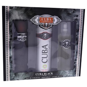 Cuba Black by Cuba for Men - 3 Pc Gift Set 3.3oz EDT Spray, 3.3oz After Shave, 6.6oz Body Spray - 1 of 2