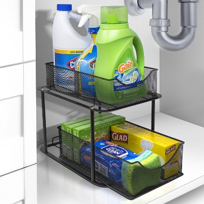 Black 2-Tier Mesh Sliding Drawer Organizer Basket