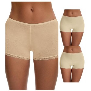 INSPIRE CHIC Women's Seamless Ice Silk Lace Trim Slip Shorts for Under Dresses Lightweight Boyshorts 3 Packs - 1 of 4