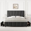 Full Size Upholstered Bed Frame - 4 Storage Drawers, Adjustable Velvet Headboard, Wooden Slats Support - 3 of 4