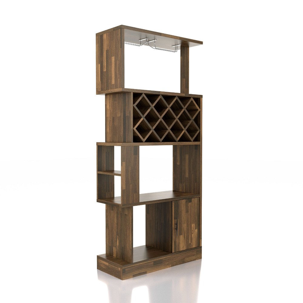 24/7 Shop At Home Wellster Wine Cabinet for 11 Wine Bottles and Stemware Rack Light Hickory