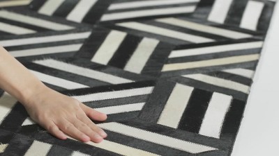 Hand-Knotted Black and Ivory Geometric Wool Runner Rug