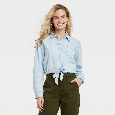 Women's Linen Long Sleeve Collared Button-Down Shirt - Universal Thread™  Tan Striped M