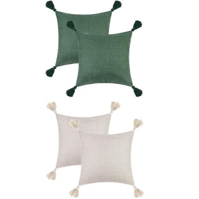Unique Bargains Linen Fringe Pillow Covers Set with Tassel Design 4 Pcs