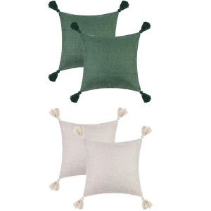 Unique Bargains Linen Fringe Pillow Covers Set with Tassel Design 4 Pcs - 1 of 4