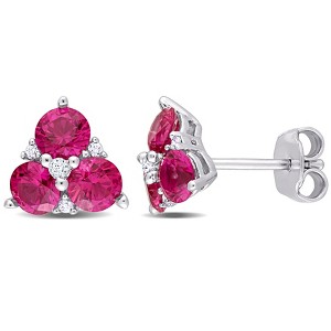 EVERLY JEWELRY | Sterling Silver Created Gemstone 3-Stone Earrings– Multiple Created Gemstone Options - 1 of 4