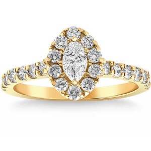 Pompeii3 1Ct TW Marquise Diamond Halo Engagement Ring in White, Yellow, or Rose Gold - 1 of 4