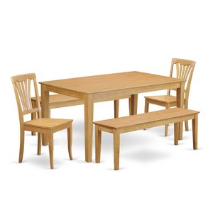 HomeStock 5-Piece Rectangle Natural Oak Finish Solid Wood Top Dining Table with 2 Benches, 2 Chairs - 1 of 4