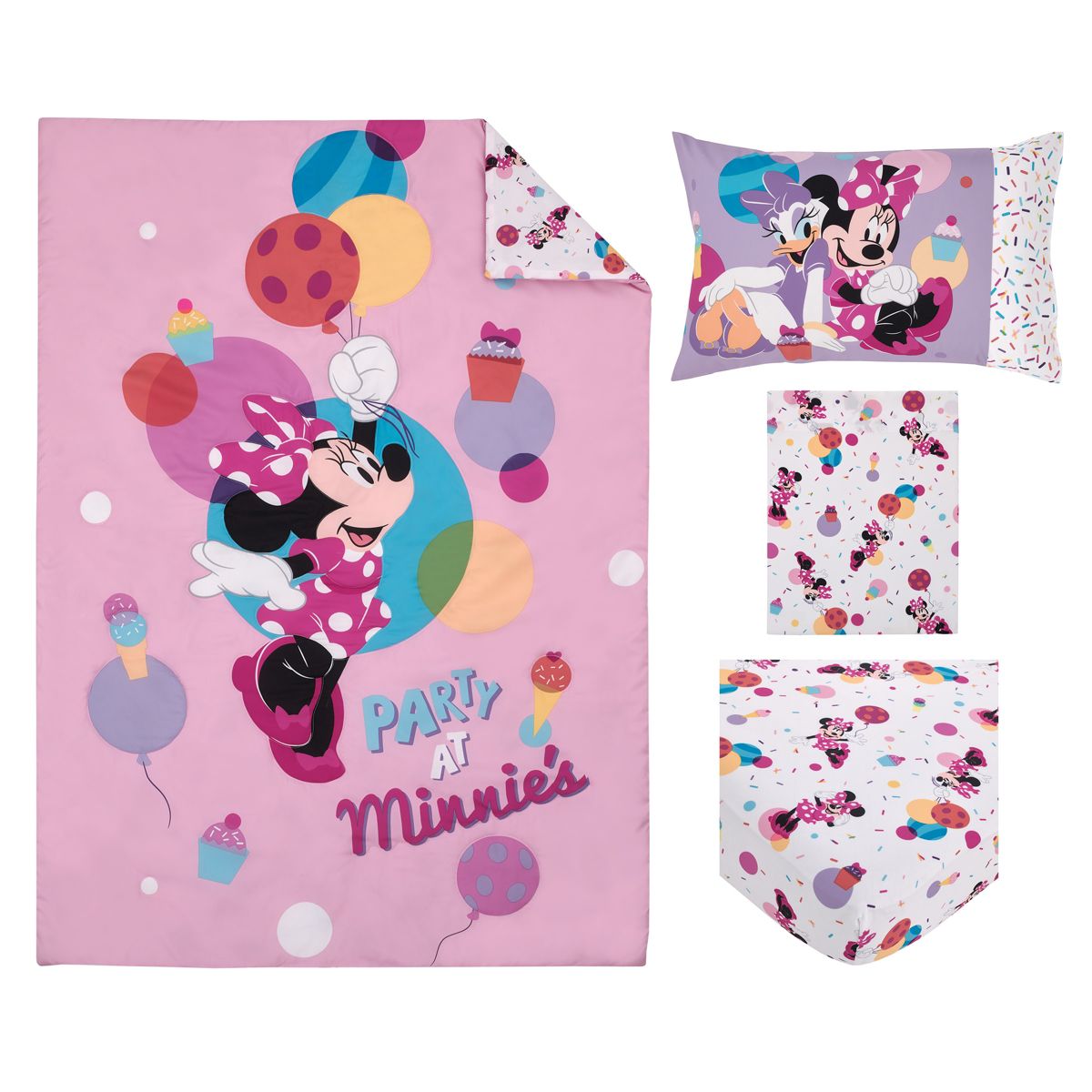 Disney Minnie Mouse Let's Party Pink, Lavender, and White Balloons, Cupcakes, and Confetti Party at Minnie's 4 Piece Toddler Bed Set - thumbnail 8
