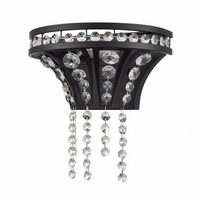 Fantania Matte Black 1-Light Crystal Sconce with Clear Shade