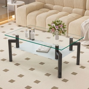 CAVINAS Coffee Tables for Living Room Modern Rectangle Coffee Table Clear Glass Tabletop Side Center Tables for Apartments - 1 of 4
