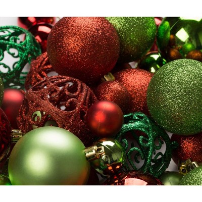 Red and Green Shatterproof Christmas Ornament Balls with Metal Hooks