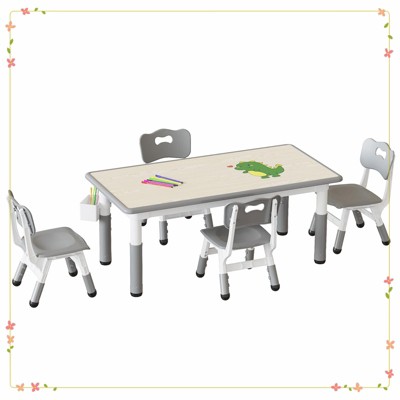 Kids Table and 4 Chairs Set, Height Adjustable Toddler Table and Chair Set for Ages 2-10