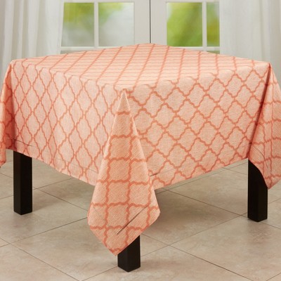 Moroccan Orange Fabric Rectangular Tablecloth with Hemstitch Border