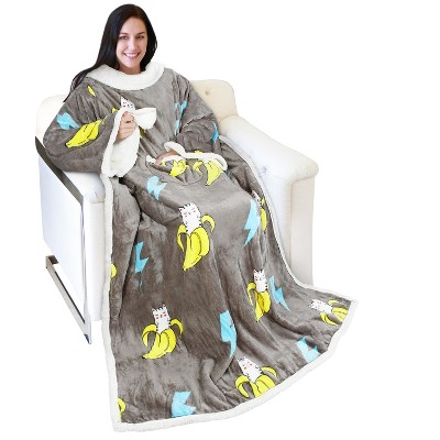 Catalonia High Pile Fleece Wearable Blanket With Sleeves Arms, Comfy ...