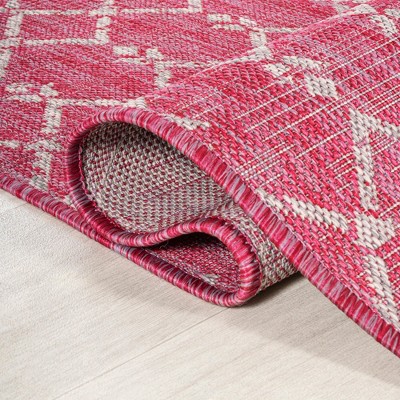 Fuchsia and Light Gray Moroccan Geometric Synthetic Area Rug