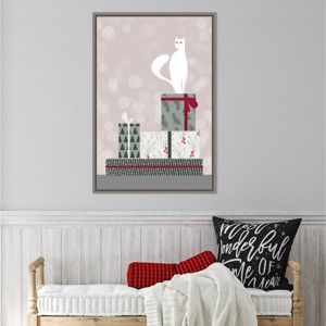 Amanti Art 23"x33" Retro Cat and Gifts by Rosana Laiz Blursbyai Framed Canvas Wall Art Print - 1 of 4