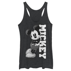 Women's Mickey & Friends Black and White Mickey Mouse Racerback Tank Top - 1 of 4