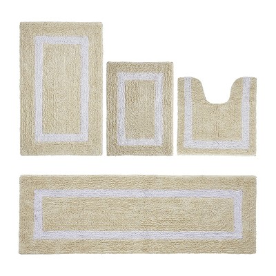 Hotel Bath Rug 100% Premium Cotton Tufted Weave Two Tone Reversible 4 Piece Bathroom Rug Set, Super Soft & Water Absorbent, Machine Washable Bathmat
