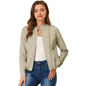 INSPIRE CHIC Women's Stand Collar Zip Up Biker Lightweight Moto Jacket - 1 of 4