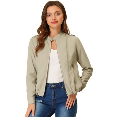 Allegra K Women's Stand Collar Zip Up Faux Suede Cropped Jacket : Target